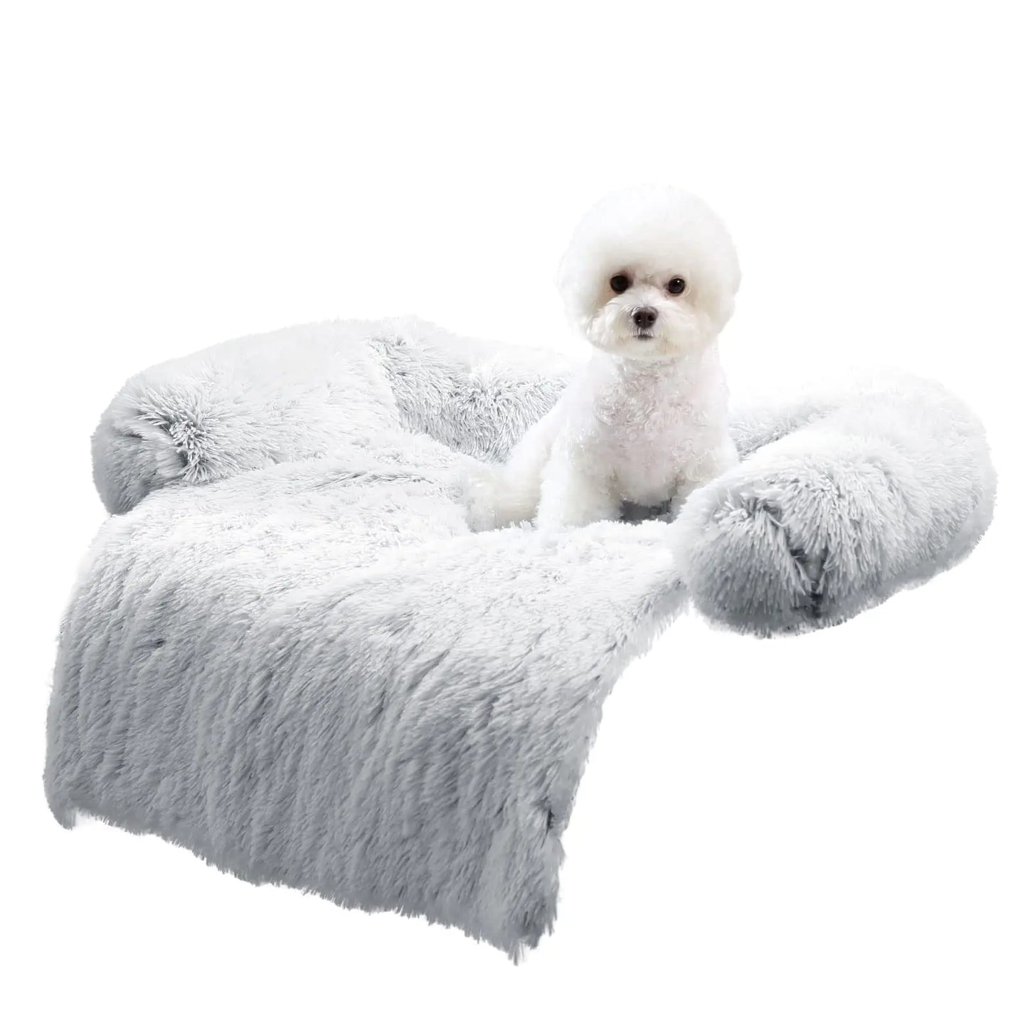 HACHIKITTY Calming Dog Sofa Bed Mat Washable Plush Couch Cover for Dog Furniture Protector Pet Sofa Mat for Dogs and Cats Fluffy Dog Couch Bed with Anti-Slip Bottom (30"x 27"x 6" Gray)