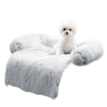 HACHIKITTY Calming Dog Sofa Bed Mat Washable Plush Couch Cover for Dog Furniture Protector Pet Sofa Mat for Dogs and Cats Fluffy Dog Couch Bed with Anti-Slip Bottom (30"x 27"x 6" Gray)